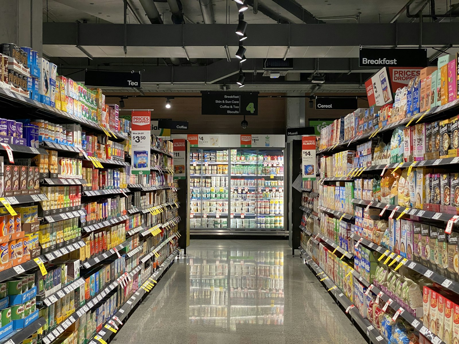 Commercial refrigeration display cabinets in a UK retail environment